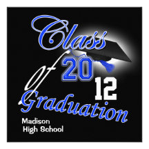 Blue graduation "class of" template PERSONALIZE Custom Invites