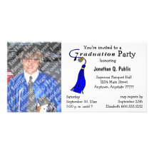 Blue Graduation Party Photo Invitation Personalized Photo Card