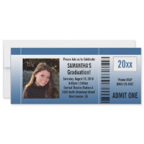 Blue Graduation Party Ticket Invitation with Photo