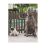 Blue Great Dane and pug dogs on leashes Post Card