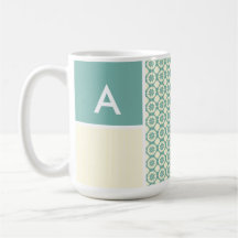 Blue-Green and Cream Floral; Cute Mug