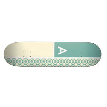 Blue-Green and Cream Floral; Cute Skateboard Deck
