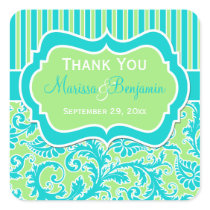 Blue, Green, and White Striped Damask Sticker