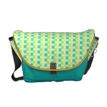 blue green and yellow polka dot messenger bag