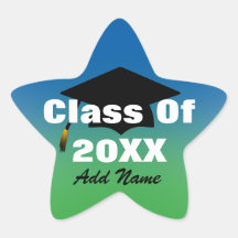 Blue & Green Any Year Star Graduation Stickers