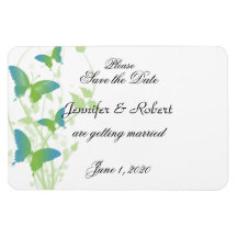 Blue Green Butterfly Vine Wedding Save the Date Vinyl Magnets