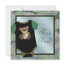 Blue Green Camouflage Baby Boy Shower Invitations