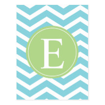 Blue Green Chevron Monogram Postcards