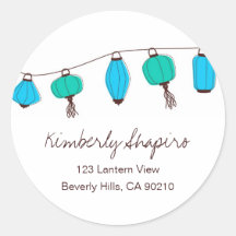 Blue Green Chinese Lantern Address Labels Round Sticker