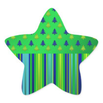 Blue green Christmas trees on blue stripes Sticker