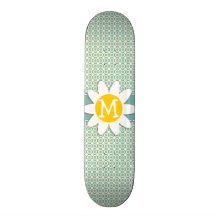 Blue-Green & Cream Floral; Daisy Skate Board Decks