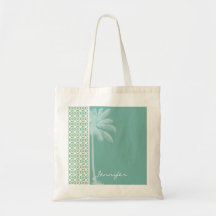 Blue-Green & Cream Floral Tote Bags
