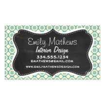 Blue-Green & Cream Floral; Vintage Chalkboard Business Card Templates