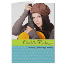 Blue green custom graduation photo announcement greeting card