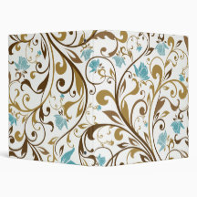 Blue Green Flowers & Brown Swirls Vinyl Binder