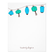 Blue Green Lanterns Personal Stationery, 4.25x5.5 Personalized Invite