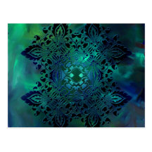 Blue Green Ornate Design Post Card