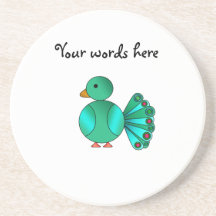 Blue green peacock beverage coasters