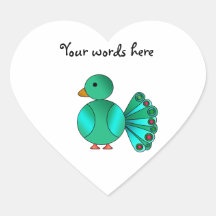 Blue green peacock heart stickers