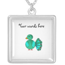 Blue green peacock personalized necklace