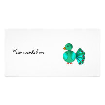 Blue green peacock photo card template