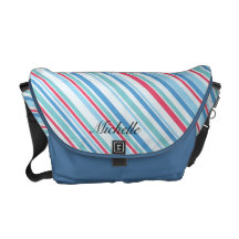 Blue Green Salmon Pink Stripe Messenger Bag