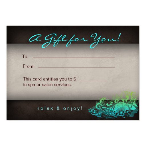 Blue Green Trendy Salon Spa Floral Gift Card Business Card Template