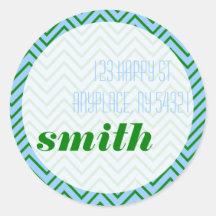 Blue Green Zig Zag Address Label Shipping Sticker