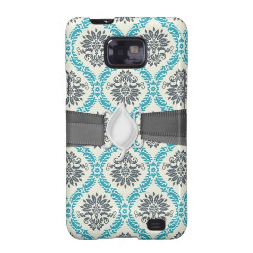 blue grey and cream elegant damask galaxy SII cases