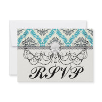 blue grey and cream elegant damask personalized announcement