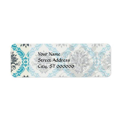 blue grey and cream elegant damask return address labels