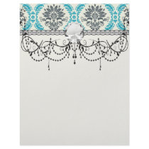blue grey and cream elegant damask custom letterhead