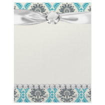 blue grey and cream elegant damask custom letterhead