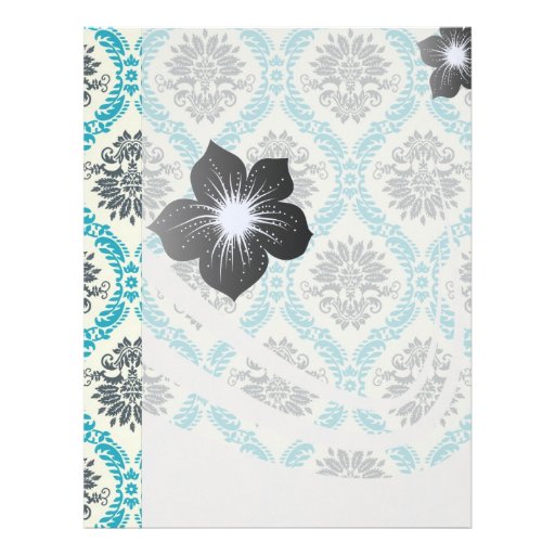 blue grey and cream elegant damask letterhead