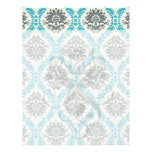 blue grey and cream elegant damask letterhead