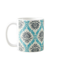 blue grey and cream elegant damask coffee mugs
