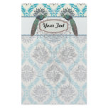 blue grey and cream elegant damask peacocks custom stationery
