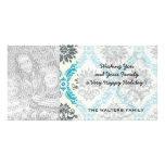 blue grey and cream elegant damask photo cards