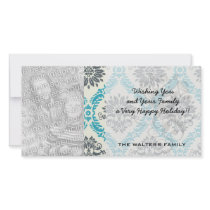 blue grey and cream elegant damask photo cards