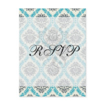 blue grey and cream elegant damask post cards