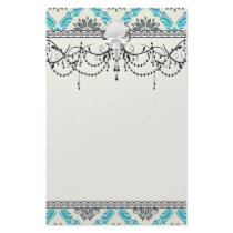 blue grey and cream elegant damask stationery design