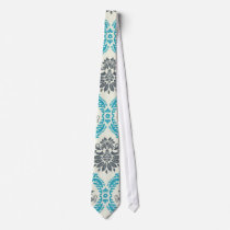 blue grey and cream elegant damask neck tie