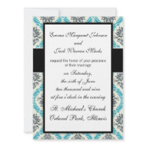 blue grey and ecru cream elegant damask personalized announcements