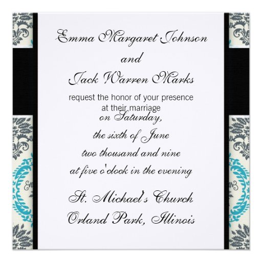 blue grey and ecru cream elegant damask personalized invite
