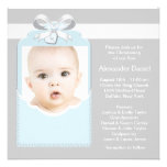 Blue Grey Baby Boy Photo Christening Personalized Invite