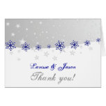 Blue, grey snowflake wedding Thank You photo Greeting Cards