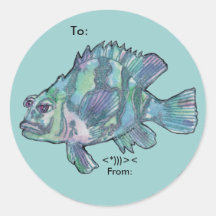 Blue Grouper Cartoon Fish Personalized Labels Round Stickers