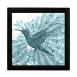 Blue Grunge Hummingbird Keepsake Boxes