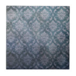 Blue Grungy Damask Ceramic Tile