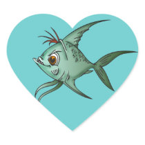 Blue Guppy Fish Heart Stickers